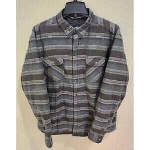 KUHL Joyrydr Sherpa Lined Shirt Jacket Mens Sz XL Black Gray Plaid Flannel Snap